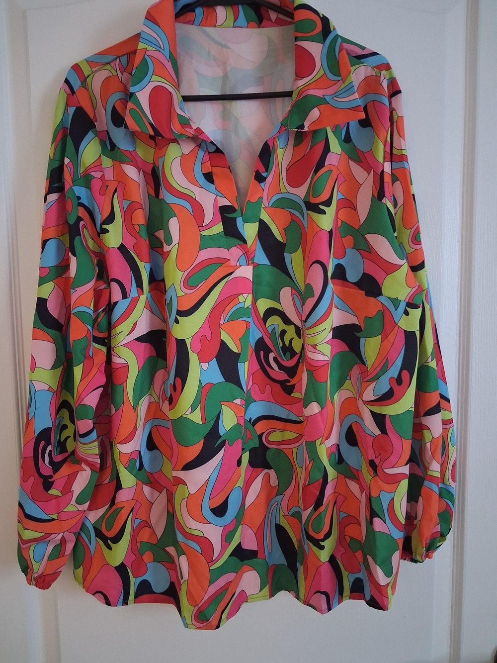 Multicolor Abstract Print Open Collar  Blouse
